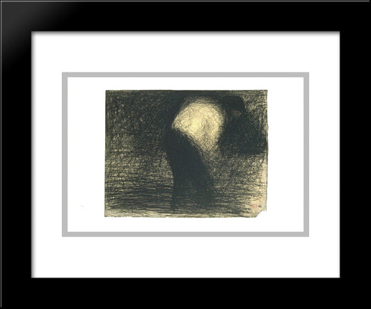 At Work The Land Man'S Face In Profile, Leaning Forward 20x24 Black Modern Wood Framed Art Print Poster by Seurat, Georges
