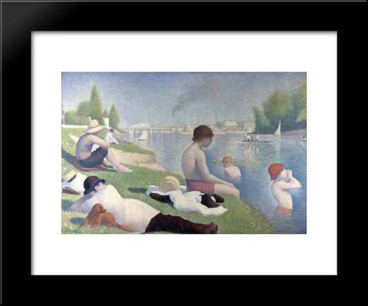 Bathers At Asnieres 20x24 Black Modern Wood Framed Art Print Poster by Seurat, Georges