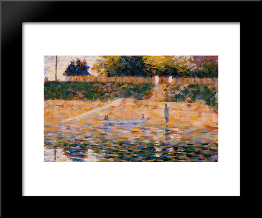 Boats Near The Beach At Asnieres 20x24 Black Modern Wood Framed Art Print Poster by Seurat, Georges
