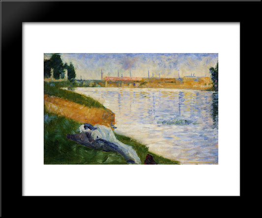 Clothes On The Grass 20x24 Black Modern Wood Framed Art Print Poster by Seurat, Georges