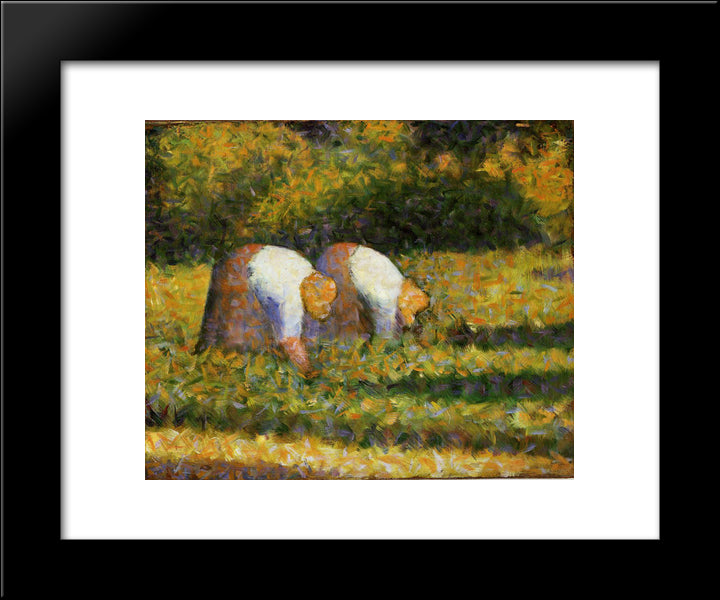 Farm Women At Work 20x24 Black Modern Wood Framed Art Print Poster by Seurat, Georges