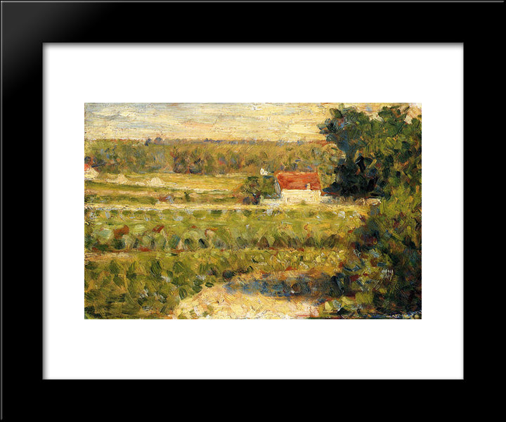 House With Red Roof 20x24 Black Modern Wood Framed Art Print Poster by Seurat, Georges