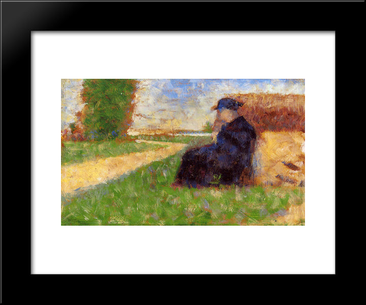 Large Figure In A Landscape 20x24 Black Modern Wood Framed Art Print Poster by Seurat, Georges