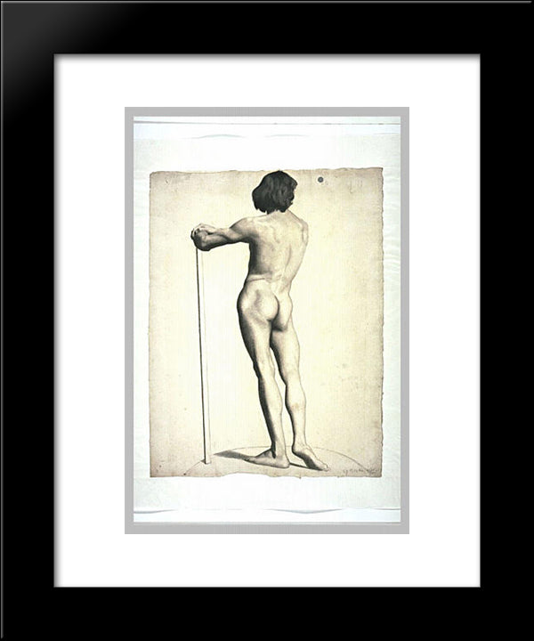 Man Standing, Leaning On A Stick 20x24 Black Modern Wood Framed Art Print Poster by Seurat, Georges