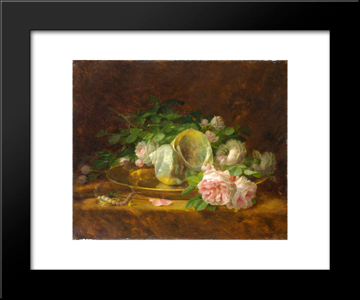 Platter With Seashells, Roses, Pearls And Earrings 20x24 Black Modern Wood Framed Art Print Poster by Jakobides, Georgios