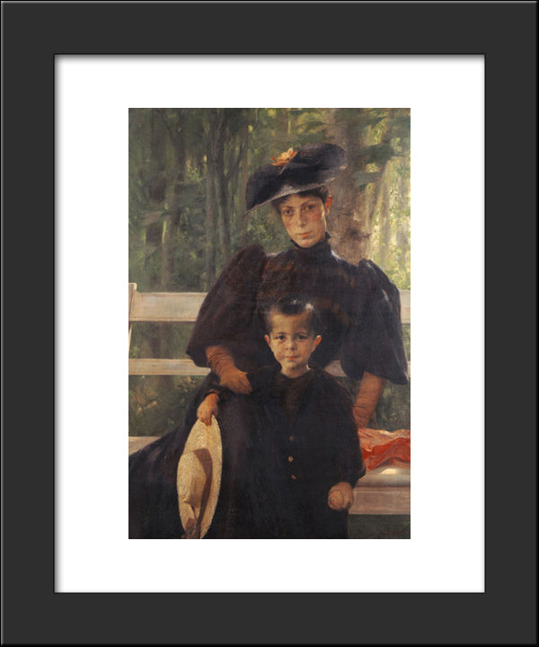 The Artist'S Wife With Their Son 20x24 Black Modern Wood Framed Art Print Poster by Jakobides, Georgios