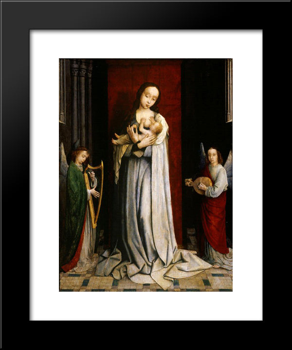 Madonna And Child With Two Music Making Angels 20x24 Black Modern Wood Framed Art Print Poster by David, Gerard