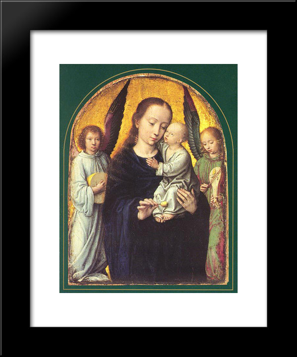 Mary And Child With Two Angels Making Music 20x24 Black Modern Wood Framed Art Print Poster by David, Gerard