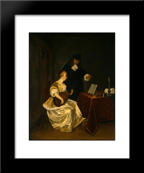 The Music Lesson 20x24 Black Modern Wood Framed Art Print Poster by Terborch, Gerard