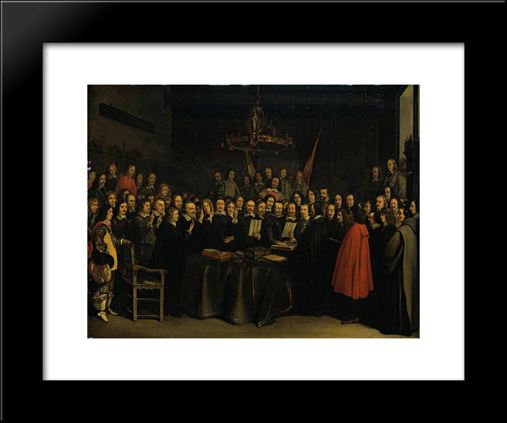 The Swearing Of The Oath Of Ratification Of The Treaty Of Munster 20x24 Black Modern Wood Framed Art Print Poster by Terborch, Gerard