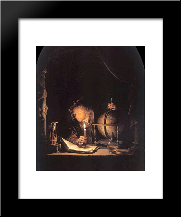 Astronomer By Candlelight 20x24 Black Modern Wood Framed Art Print Poster by Gerrit, Dou