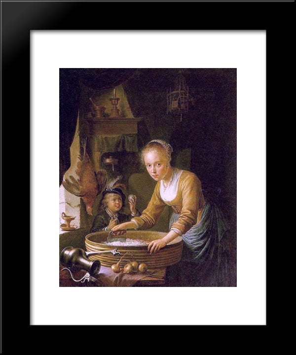 Girl Chopping Onions 20x24 Black Modern Wood Framed Art Print Poster by Gerrit, Dou