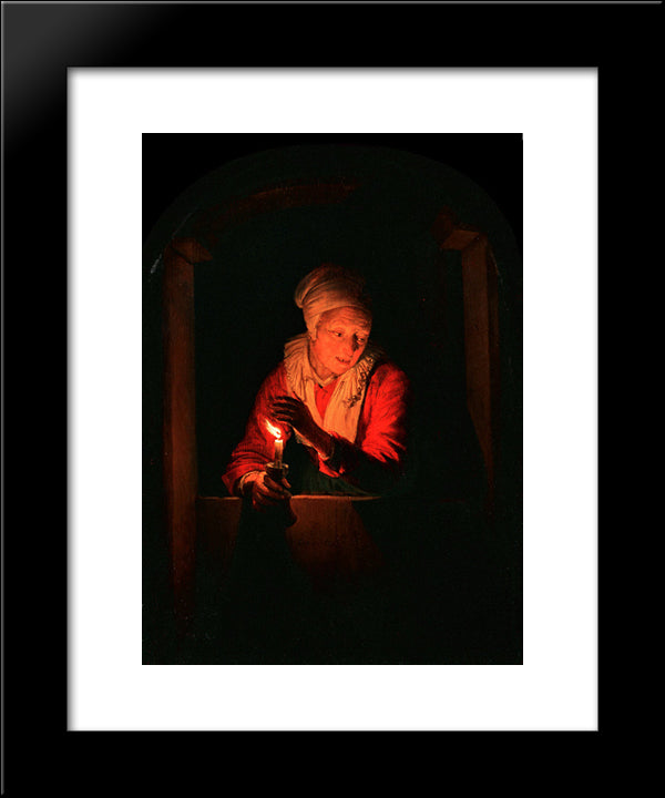 Old Woman With A Candle 20x24 Black Modern Wood Framed Art Print Poster by Gerrit, Dou