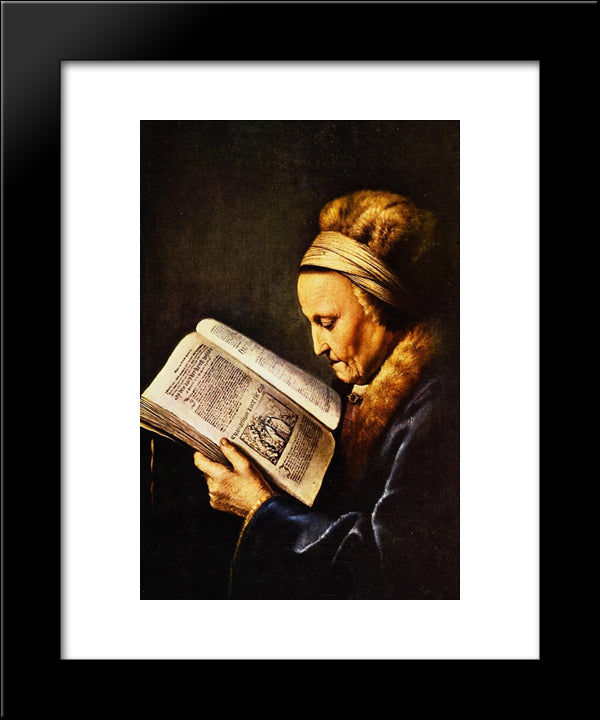 Portrait Of An Old Woman Reading 20x24 Black Modern Wood Framed Art Print Poster by Gerrit, Dou