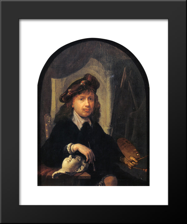 Self Portrait 20x24 Black Modern Wood Framed Art Print Poster by Gerrit, Dou