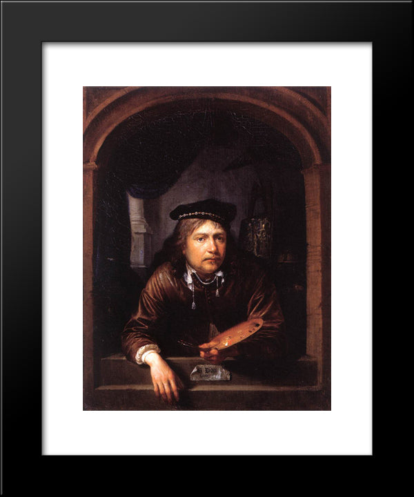 Self-Portrait In A Window 20x24 Black Modern Wood Framed Art Print Poster by Gerrit, Dou