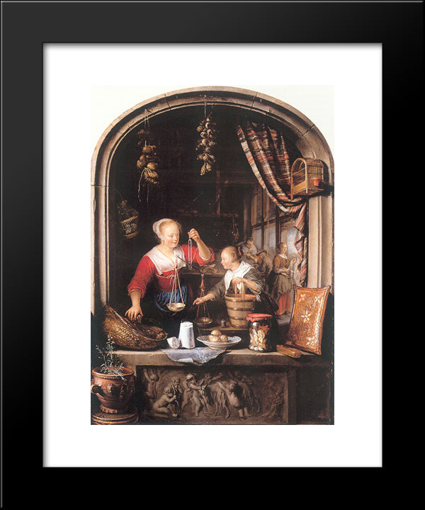 The Grocery Shop 20x24 Black Modern Wood Framed Art Print Poster by Gerrit, Dou