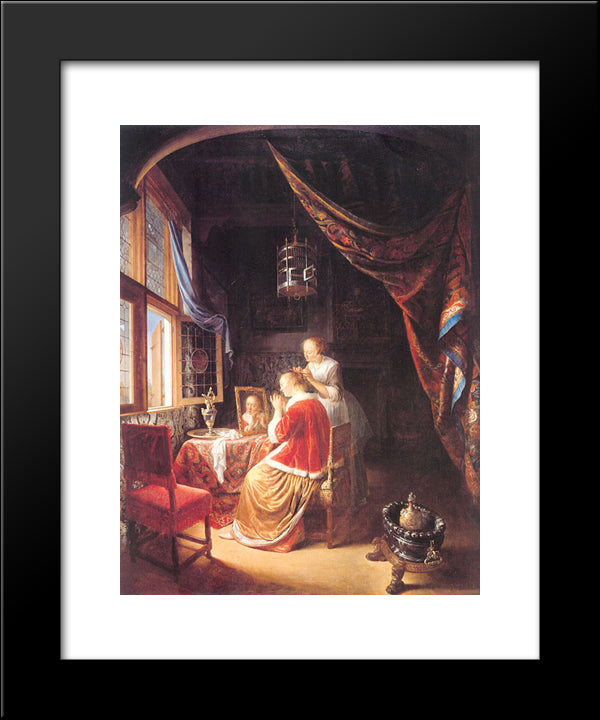 The Lady At Her Dressing Table 20x24 Black Modern Wood Framed Art Print Poster by Gerrit, Dou
