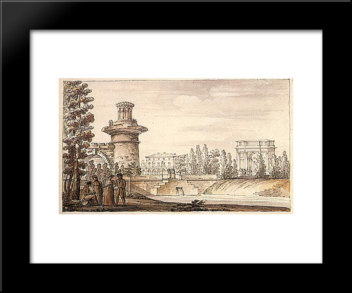 Ruined Tower And Orlovsky Gate 20x24 Black Modern Wood Framed Art Print Poster by Quarenghi, Giacomo