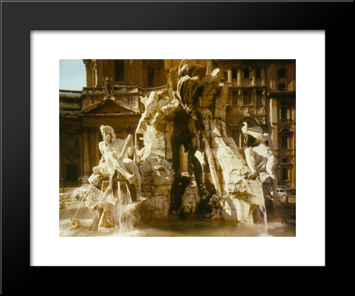The Four Rivers Fountain 20x24 Black Modern Wood Framed Art Print Poster by Reynolds, Joshua