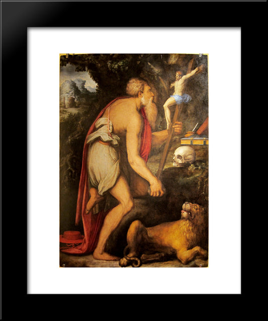St. Jerome In Meditation 20x24 Black Modern Wood Framed Art Print Poster by Vasari, Giorgio