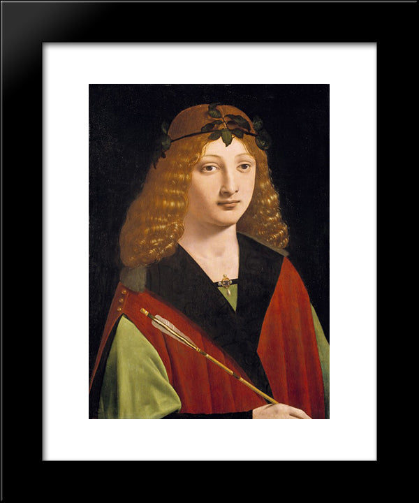 Portrait Of A Youth Holding An Arrow 20x24 Black Modern Wood Framed Art Print Poster by Boltraffio, Giovanni Antonio
