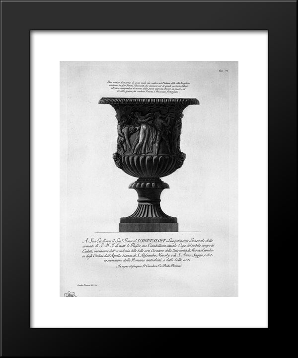 Antique Vase Of Marble Great Deal In The Palace Of The Villa Borghese 20x24 Black Modern Wood Framed Art Print Poster by Piranesi, Giovanni Battista