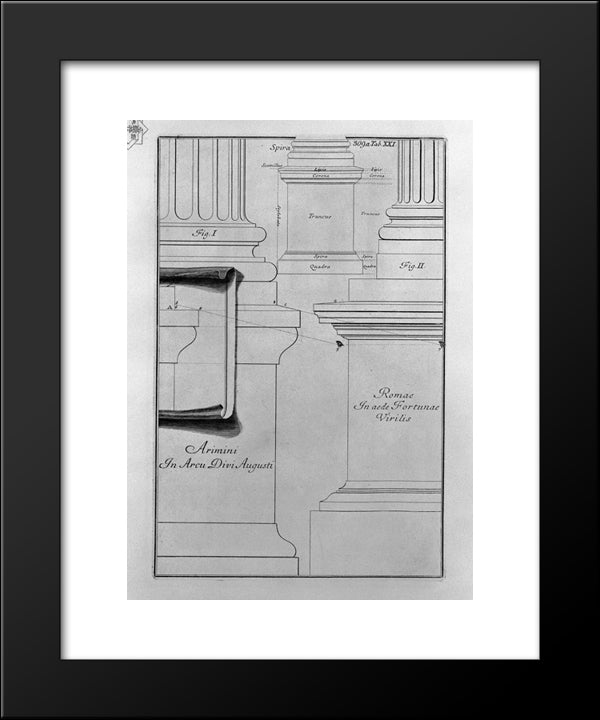 Bases And Pedestals (A Simple Outline) (Arch Of Augustus At Rimini, Fortuna Virile) 20x24 Black Modern Wood Framed Art Print Poster by Piranesi, Giovanni Battista