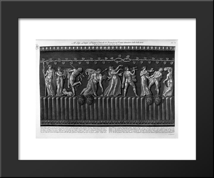 Bas-Relief Carved In A Marble Vase In The Existing Palace Of Villa Borghese, Representing A Bacchanal 20x24 Black Modern Wood Framed Art Print Poster by Piranesi, Giovanni Battista
