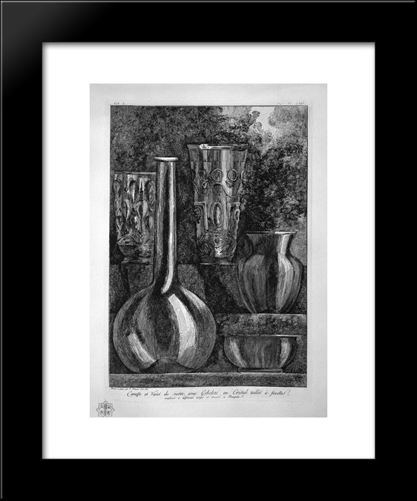 Bottle And Glass Vases And Crystal Faceted, Found In Pompeii 20x24 Black Modern Wood Framed Art Print Poster by Piranesi, Giovanni Battista