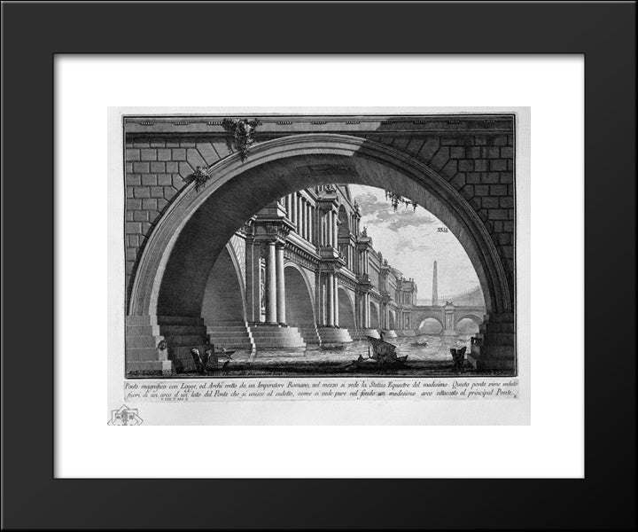 Bridge With Magnificent Balconies And Arches Erected By A Roman Emperor 20x24 Black Modern Wood Framed Art Print Poster by Piranesi, Giovanni Battista