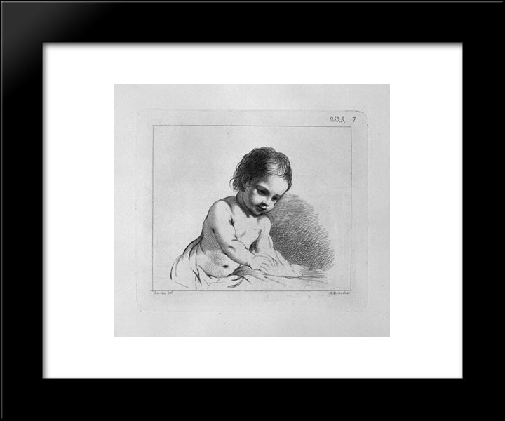 Cherub, Half-Length, By Guercino 20x24 Black Modern Wood Framed Art Print Poster by Piranesi, Giovanni Battista