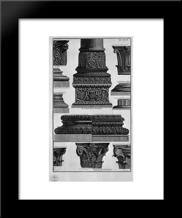 Column Bases And Capitals (S Prassede, St. Peter In Chains, Villa Albani, Etc.) 20x24 Black Modern Wood Framed Art Print Poster by Piranesi, Giovanni Battista