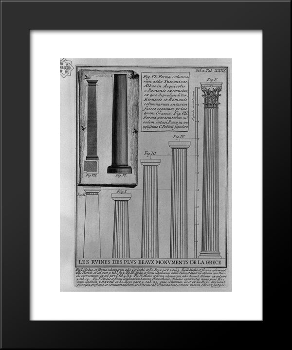 Columns Doric, Corinthian And Tuscan (From Le Roy) 20x24 Black Modern Wood Framed Art Print Poster by Piranesi, Giovanni Battista