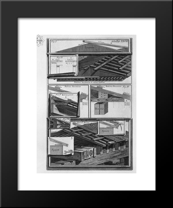 Comparisons Of Structural Details (Beams) 20x24 Black Modern Wood Framed Art Print Poster by Piranesi, Giovanni Battista