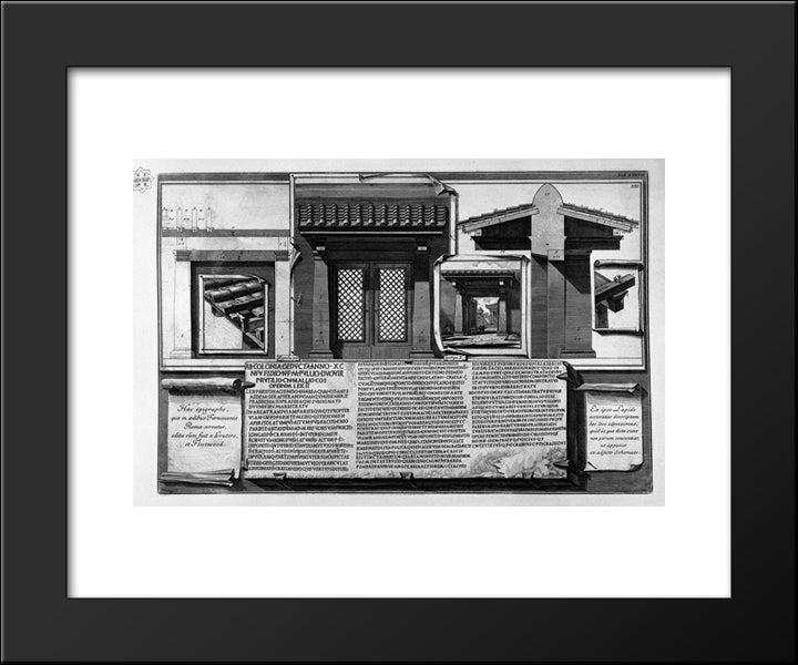 Construction Details And An Inscription Found In The Farnese Gardens 20x24 Black Modern Wood Framed Art Print Poster by Piranesi, Giovanni Battista