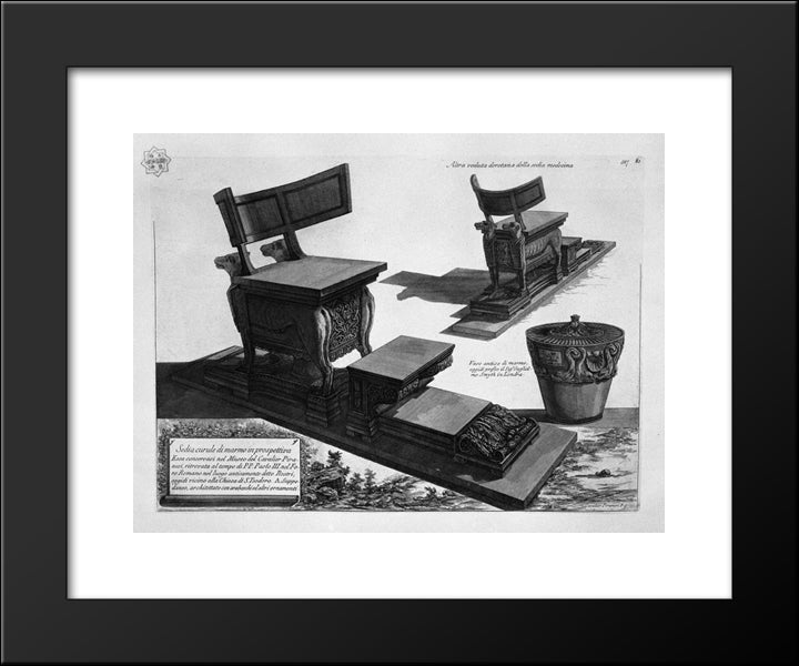 Curule Chair Of Marble Found At The Rostra In The Roman Forum, And A Marble Vase 20x24 Black Modern Wood Framed Art Print Poster by Piranesi, Giovanni Battista