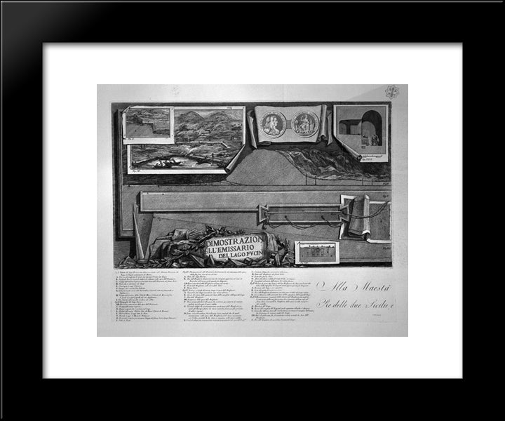 Demonstration From The Lake Of Fucino, Two Boards Together, Title Listed With Index 20x24 Black Modern Wood Framed Art Print Poster by Piranesi, Giovanni Battista