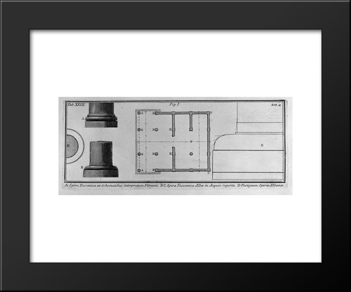 Facade Of The Temple Tuscany (By Vitruvius, According To Le Roy And Perrault) 20x24 Black Modern Wood Framed Art Print Poster by Piranesi, Giovanni Battista