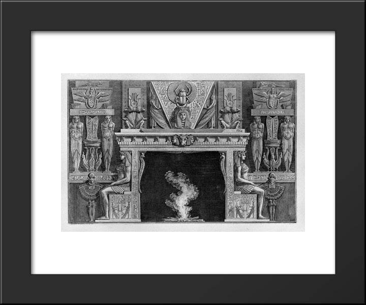 Fireplace Egyptian Style, The Sides Two Seated Figures In Profile, Facing Outwards 20x24 Black Modern Wood Framed Art Print Poster by Piranesi, Giovanni Battista