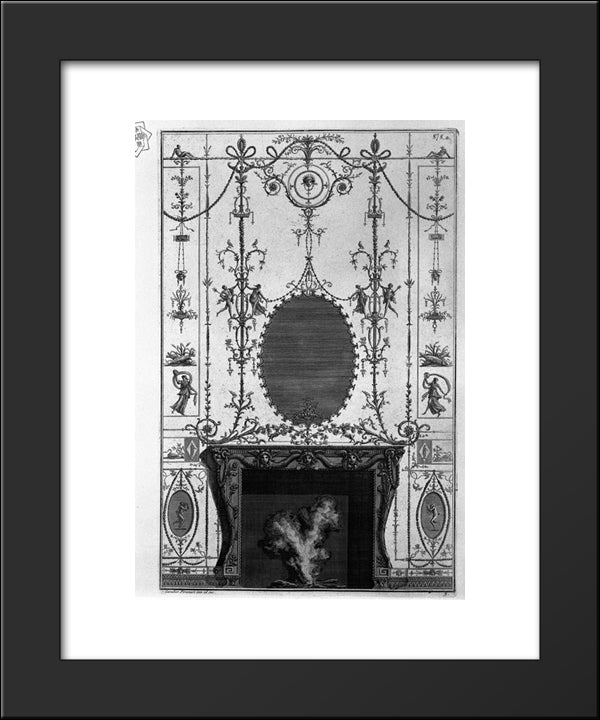 Fireplace In The Frieze Of Medusa Heads 3 Horns Of Plenty Joined By The Sides Of Aries Heads 20x24 Black Modern Wood Framed Art Print Poster by Piranesi, Giovanni Battista