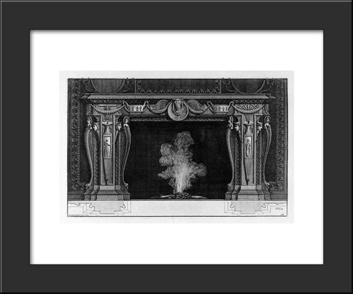 Fireplace Vessels In The Frieze And Sides, Palms And Garlands 20x24 Black Modern Wood Framed Art Print Poster by Piranesi, Giovanni Battista