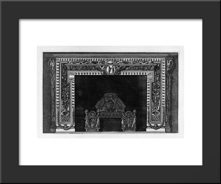 Fireplace With A Cameo In The Frieze And Border Of Small Acorns, Rich Wing 20x24 Black Modern Wood Framed Art Print Poster by Piranesi, Giovanni Battista