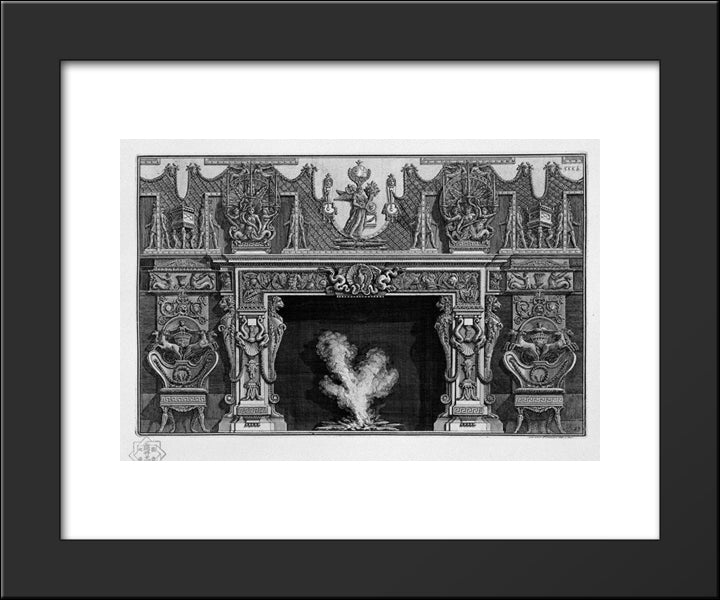 Fireplace With A Frieze Of Armor; Heron In A Shell At The Center Between Two Dragons 20x24 Black Modern Wood Framed Art Print Poster by Piranesi, Giovanni Battista