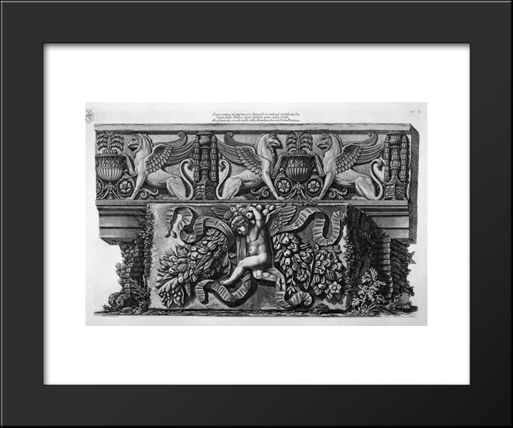 Frieze Hippogriffs Ancient Marble In The Courtyard Of The Palace Of The Valley 20x24 Black Modern Wood Framed Art Print Poster by Piranesi, Giovanni Battista