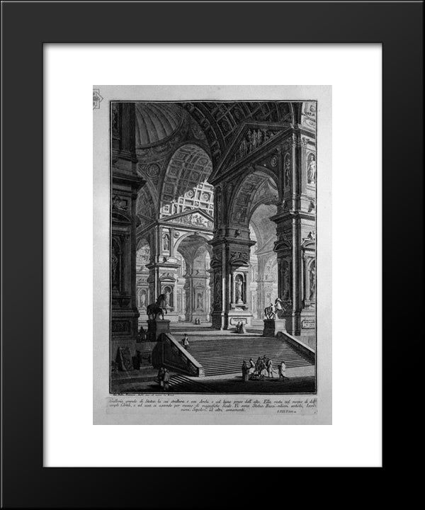 Great Gallery Of Statues In The Middle Of Two Large Courtyards (The Title And Added Copper) 20x24 Black Modern Wood Framed Art Print Poster by Piranesi, Giovanni Battista