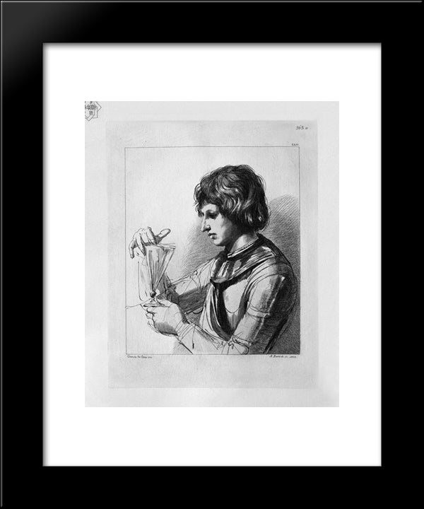 Half Figure Of A Warrior With A Chalice In His Hands, By Guercino 20x24 Black Modern Wood Framed Art Print Poster by Piranesi, Giovanni Battista