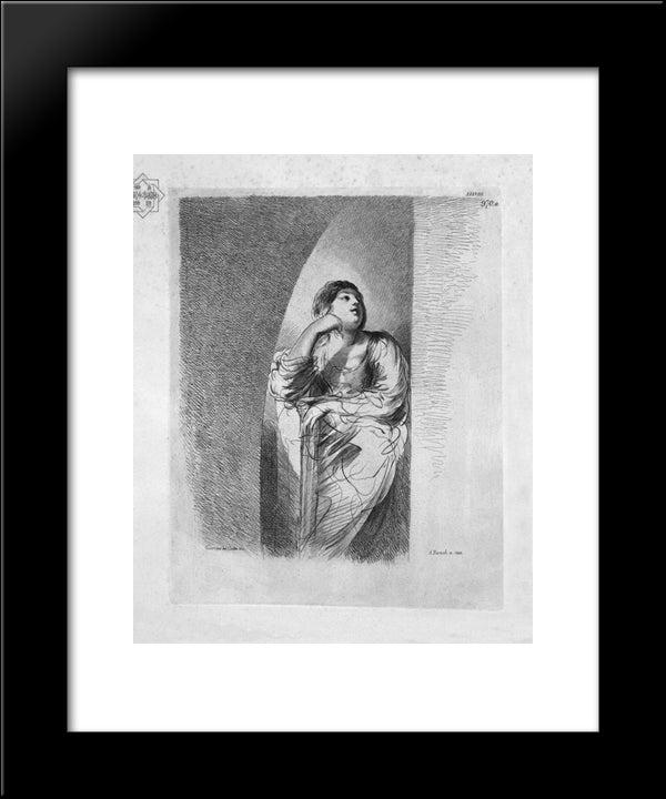Half Figure Of Seated Woman, Her Face Resting On His Right Hand, By Guercino 20x24 Black Modern Wood Framed Art Print Poster by Piranesi, Giovanni Battista