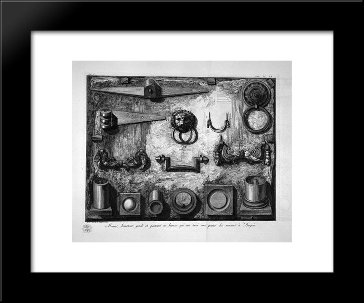 Handles, Knockers, Hinges Found In Pompeii 20x24 Black Modern Wood Framed Art Print Poster by Piranesi, Giovanni Battista
