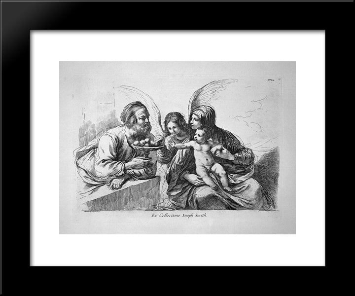 Holy Family, St. Josephus Gives The Child Some Fruit That Points To An Angel 20x24 Black Modern Wood Framed Art Print Poster by Piranesi, Giovanni Battista